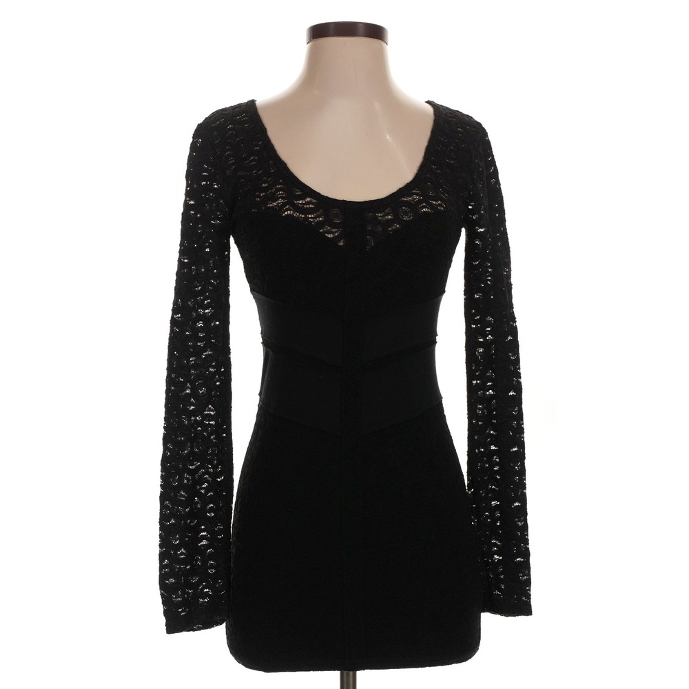 Free People Black Lace Long Sleeve Bodycon Mini Dress Small